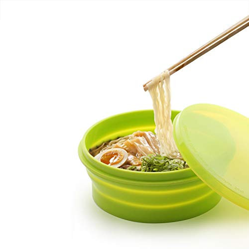 IYYI ME.FAM Bol pliable en silicone avec couvercle, 800 ml, bol de voyage pliable pour camping, randonnée, bol extensible résistant à la chaleur (vert pomme)