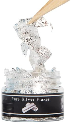 KINNO Essbare Blattsilber Flocken echtes Silber 50mg Streuer zum Basteln Lebensmittel Kuchen Backen Torten Schokolade Dekorfolie Künstlerbedarf