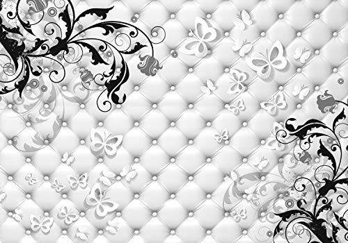 wandmotiv24 Fototapete Schmetterlinge grau Blumen Zweig Polster, XXL 400 x 280 cm - 8 Teile, Wanddeko, Wandbild, Wandtapete, Blumenranke Ornamente M4447