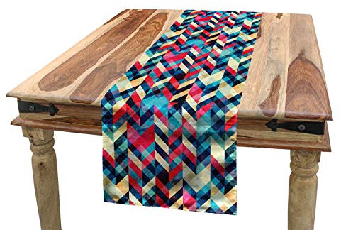ABAKUHAUS Grunge Tischläufer, Hipster Zigzag Chevron, Esszimmer Küche Rechteckiger Dekorativer Tischläufer, 40 x 180 cm, Aqua Pink