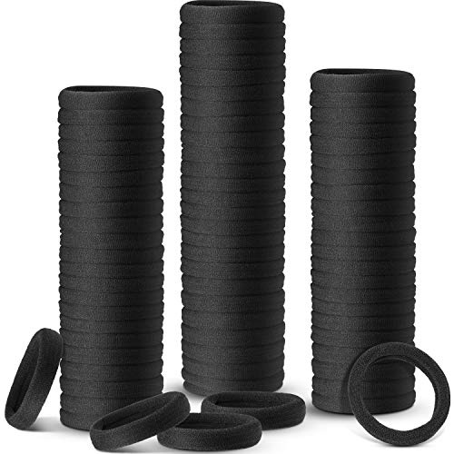 100 Stück dicke, elastische Haargummis, nahtlose Baumwoll-Haarbänder, Stretch, Pferdeschwanz-Halter, Stirnband, Haargummis, Haar-Accessoires, kein Knicken, für dickes Haar (schwarz)