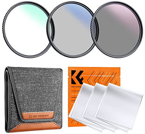 K&F Concept 55mm UV/CPL/ND Lens Filter Kit (3 Pieces)-18 Multi-Layer Coatings, UV Filter + Polarizer Filter + Neutral Density Filter (ND4) + Cleaning Cloth+ Filter Pouch for Camera Lens (K-Series)