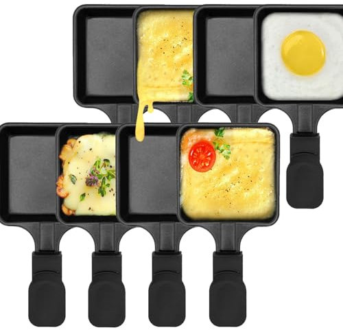 Kosmosta Mini poêle à fromage à revêtement antiadhésif Accessoires de fusion pour raclettes Plateaux de rechange Plats à raclette Mini poêles à raclette, forme carrée (8 pièces)