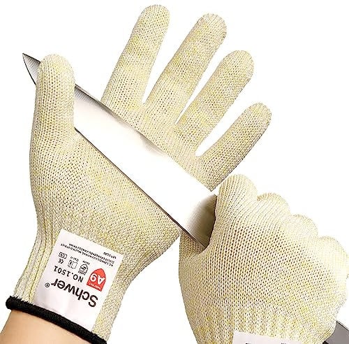 Schwer LEVEL A9/F Schnittschutzhandschuhe, ultimativer Schnittschutz nach den höchsten US-amerikanischen und europäischen Standards, PFAS-frei, zum Schneiden von Fleisch, Austernschütten(beige,L)