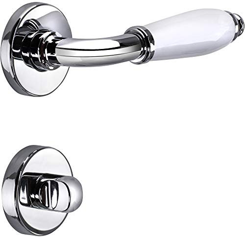 JUVA Garniture à béquilles chrome - porcelaine blanche Ferrure de porte | MARINA 108 | 1 pièce Poignée de porte de chambre | Béquille de porte antique vintage Portes intérieures | Poignée de porte W