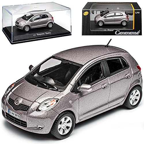 Cararama T*o*y*o*t*a Yaris XP9 5 Türer Grau 2. Generation 2005-2011 mit Sockel und Vitrine 1/43 Modell Auto mit individiuellem Wunschkennzeichen