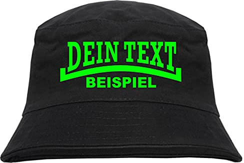 Individueller Fischerhut NEON - Linie - Bucket Hat mit Wunschtext Bedruckt Schwarz L/XL