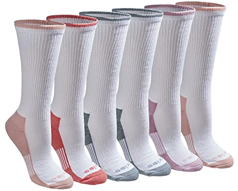 Dickies Women's Dri-Tech Essential Moisture Control Crew and Knee-Hi, Available in S-XL (6, 12 Pairs), White with Bluish (6 Pairs), Small