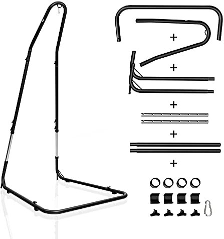 COSTWAY Support pour Fauteuil Suspendu 195-235cm Cadre en Acier avec Crochet de Sécurité Pieds Antidérapants Fixations Verrouillable sans Hamac pour Chambre Véranda Cour Noir