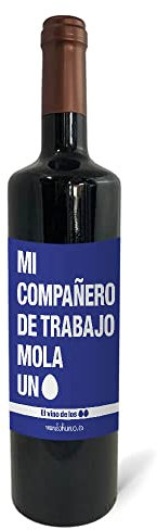 Regalo original. Botella de vino tinto Mi compañero de trabajo mola un huevo. 75cl.