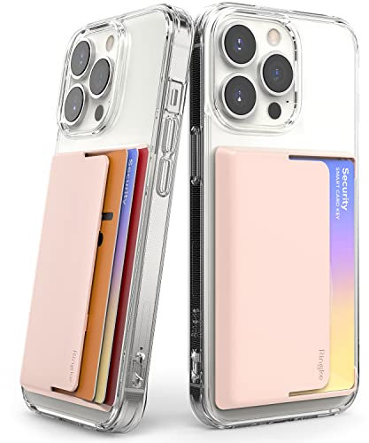 Ringke Side Slot Card Holder [2 Pack] Compatible with iPhone Galaxy Smartphones, Adhesive Stick On Wallet Slim Hard Premium Card ID Sleeve - Peach Pink