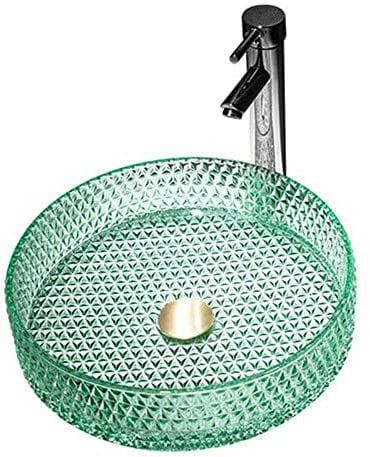 SXLSZ Aufsatzwaschbecken Waschschale rund handwaschbecken klein g?ste wc transluzent handwaschbecken klein g?ste wc-grün_mit Wasserhahn