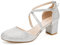 Greatonu Damen Pumps Riemchenpumps Spangenpumps Sandale mit Kreuz Knöchelriemen Blockabsatz Geschlossener Spitze Glitzer Pumps - Perfekt für Hochzeiten und Partys Silber Glitzer 39 EU