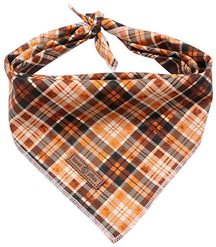 Lionet Paws Hunde Bandana Kopftücher Hundehalstuch Dreieckstuch für Kleine, Mittelgroße und Große Hunde Orange&schwarz kariert