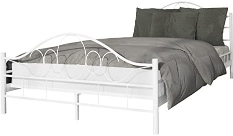 Mirjan24 Metallbett Kaziro, Bettgestell mit Lattenrost, Gästebett, Bettrahmen, Rahmen aus Metall mit Kopf-und Fußteil, Metallgestell mit Lattenrost bis 250 kg (Weiß, 160 x 200 cm)