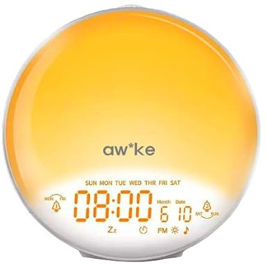 aw*ke SmartSleep Sonnenaufgangswecker, Aufwachlicht, farbige Sonnenauf- und Sonnenuntergangssimulation, 9-farbiges Umgebungslicht (Patentnummer: US 8,477,568 B2)