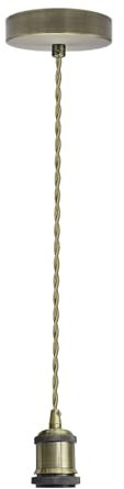 LEDSone Vintage Green Brass E27 Pendant Light Fitting – 1m Twisted Braided Cable Ceiling Lamp Holder Kit for Indoor Hanging Lighting in Kitchen, Dining Room, Bar, Café, Loft