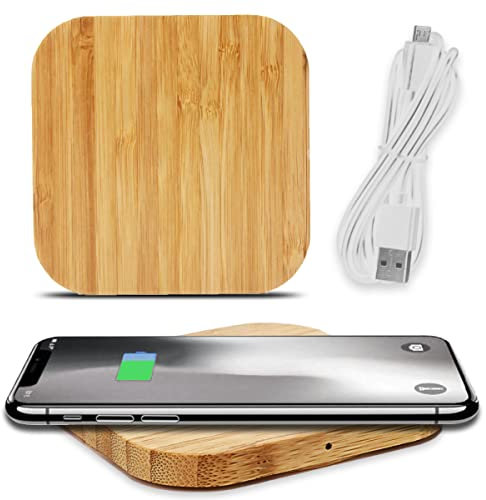 Naukita QI Wireless Ladematte Ladegerät 15W kompatibel mit Apple iPhone 16 16e 15 14 Plus Pro Max Mini Kabellos Bambus Ladestation Induktives Laden Induktionsladegerät aus Echtholz, Modell:Quadrat