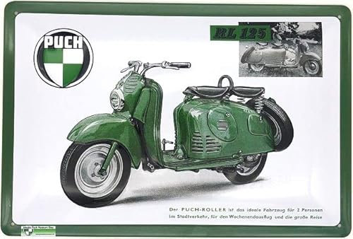 Blechschild 30 x 20 cm Original Puch RL125 - Der Roller ist das ideale Fahrzeug für zwei Personen - DekoNo7