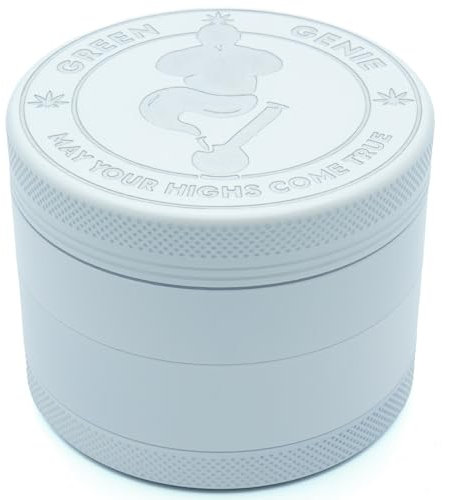 Green Genie - Premium Keramik Grinder - Weiß - ⌀63mm groß - Keramik beschichtet - inkl. Glasmundstück, Pinsel. Pollenschaber und hochwertiger Tragetasche
