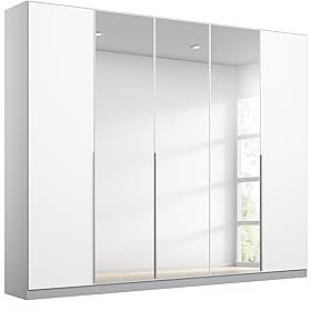 Rauch Möbel Alabama Drehtürenschrank Schrank Kleiderschrank Weiss / Grau mit Spiegel, 5-türig, Inklusive Zubehörpaket Premium, 3 Kleiderstangen, 6 Einlegeböden, 3 Schubkästen, BxHxT 226x229x54 cm
