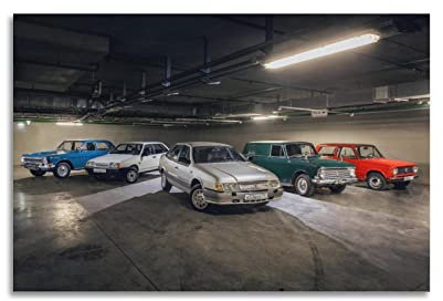 Retro-Auto-Poster Russland Wolga Gaz-3105 Gaz-24 & Lada Samara & Moskvitch 412 Sportwagen-Poster, dekoratives Gemälde, Leinwand, Wandposter und Kunstdruck, modernes Familienschlafzimmer-Dekor-Poster,