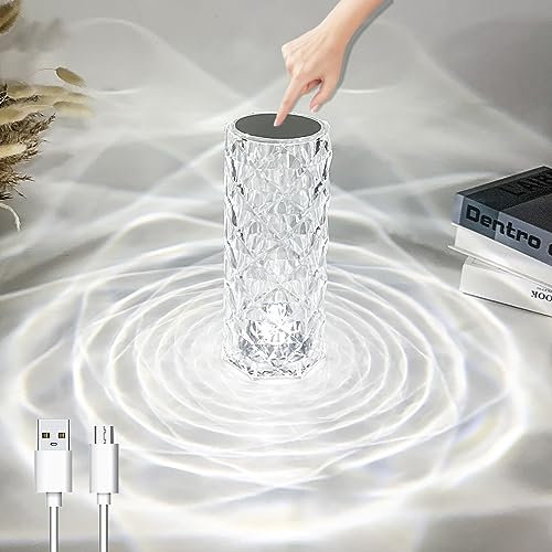 ZQX Lámpara de Cristal LED, Lámpara de Mesilla de noche regulable táctil, Lámpara de mesa de cristal LED recargable para salón, dormitorio, hotel, bar - Proyección rosa