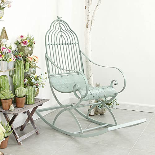 RNQZ Vintage Iron Art Schaukelstuhl, Outdoor-Schaukelstuhl aus Metall, Schmiedeeisen-Schaukelstühle, Einzelstuhl für Patio-Veranda-Deck,Grün