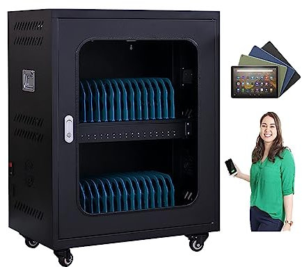 Mobile Charging Cart with Locking Cabinets 30-50 Bay Charging Station And Storage Cart with Internal Cord Clips For USB Charging Mobile, IPad, Chromebook, Tablet, not for laptop, Full-Swivel Wheels