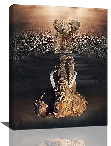 Elephant Wall Art Mindset Is Everything Wanddekoration, inspirierende Elefantenbilder, Leinwanddrucke, motivierende wilde Tiere, Gemälde, gerahmt, modernes Kunstwerk für Schlafzimmer, Badezimmer,