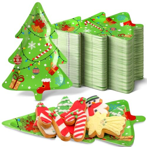 100 Pcs 11 x 7.9 Inch Christmas Dessert Paper Plates Disposable Christmas Tree Shaped Dessert Plates Christmas Tree Dish Xmas Dinner Paper Dish Christmas Party Dish for Cookie Candy Salad(Bell)