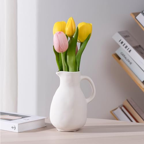 Navaris Deko Krug Vase - Wohnzimmer Blumenvase - Blumen Vase - Krug-Vase für Fensterbank Sideboard Kommode - Trockenblumen Pampasgras Home Decor
