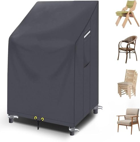 RICHIE Garden Stacking Chair Cover, Outdoor Garden Chair Covers Waterproof Reclining Chair Cover, Patio Chair Covers 68x96x110/150cm, Anti-UV All Weather Chair Cover Grey 600D Furniture Cover