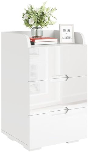 YITAHOME Nachttisch, Beistelltisch,3 Schublade,Schmaler Kleiner Nachtschrank im Schlafzimmer,Nachtkästchen Platzsparend, Wohnzimmer, Arbeitszimmer, modern, Wolken weiß 40x35x66