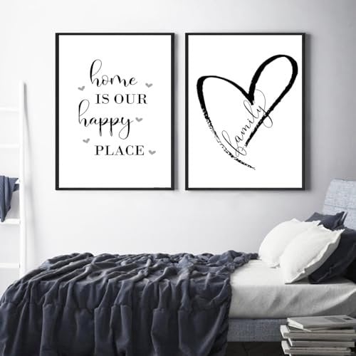 Herfair Bilder Wohnzimmer Poster 2er Set Schwarz-Weiß Liebe Text Wandbilder Wohnzimmer Einfachheit Wanddeko Leinwandbilder Ohne Rahmen (40 x 50 cm)