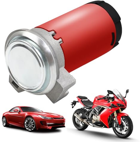 MaxAwe 12V 150DB Luftkompressor, Auto Motor Horn Air Pump Mini Luftpumpe Kit für Universal Air Horn, Verchromter Rot Mit Kupferkabel für PKW LKW Booten Motorrädern