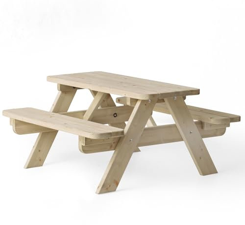 Amata Classic Design Kinder Picknicktisch Mini UNGURS Collection - Wetterfester Picknicktisch aus Holz für draußen, kindersicheres Design - Perfekt für Garten und Terrasse (Holz)