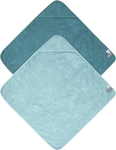 normani Kinder Kapuzentuch Frottee Wickeltuch Kapuzenhandtuch aus 100% Bio-Baumwolle - Baby Badehandtuch 100x100 cm Farbe 1 x Petrol / 1 x Hellblau