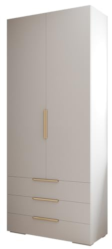 ABIKSMEBLE Inova 1 2D3SZ Armoire de Rangement avec Tiroirs, Barres et Etagères - Armoire à 2 Portes - pour Chambre à Coucher, Chambre d'Adolescente, Entrée - 236,7x100x47cm - Blanc, Or