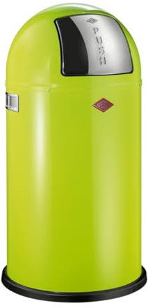 WESCO Poubelle Pushboy de couleur vert citron, tôle d'acier revêtue par pulvérisation, volume de 50 litres, grand rabat en acier inoxydable, récipient intérieur amovible