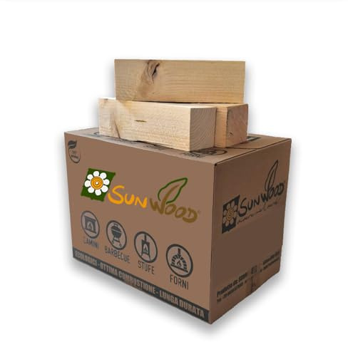 Sunwood Legna da Ardere in Abete essiccato da 25 cm, 3 Cartoni da 30 litri, circa 30 kg, per camini, stufe, pronta all'uso, Made in Italy