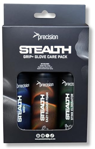 Precision Stealth Glove and Shoes Care Pack, Includes Grip Plus Spray, Easy Cleaner Foam & Odour Remover - Eliminator Spray for Goalkeeping Gloves and Football Boots