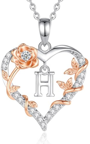 EUDORA Harmony Ball Rose Heart Initial I Necklace for Wome, Alphabet Letter Necklaces Copper Rhodium Plated A-Z Letter Pendant with Cubic Zirconia, Initials Jewelry Gifts for Women Wife, 18