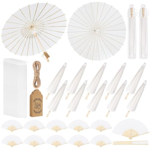Aodaer Lot de 12 parapluies de mariage éventails avec étiquettes de | Parapluies décoratifs huilés de 83 cm - Parasol chinois japonais à faire soi-même - Pour décoration de mariage