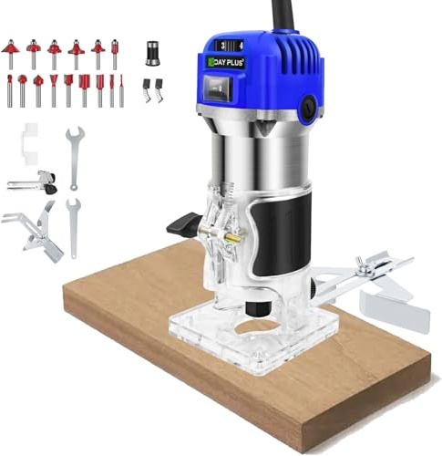 Wood Router Tool, Mini Palm Router Trimmer, 1/4 Electric Wood Trim Router, Handheld Wood Trimmer Laminator Router, 27000R/min Electric Woodworking Routers Machine with 15pcs Router Bit
