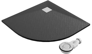 SMC Duschwanne 90x90cm halbrund flach schwarz mit Ablaufgarnitur Duschtasse