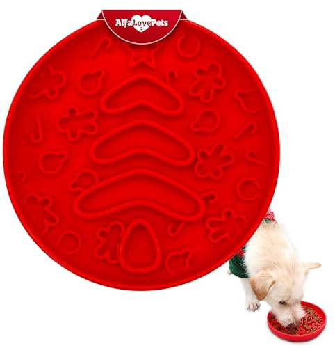 Slow Feeder Dog Bowls – Dog Bowl with Christmas Design – Red Lick Mat for Dogs – Dog Food Bowl – Safe Silicone Material – for Dogs Using – Dog Bowl Mat by Alfa Love Pets