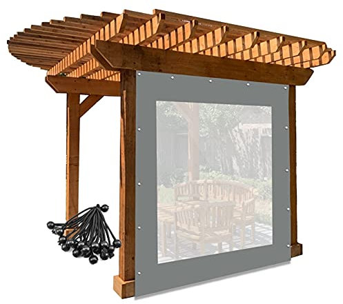 Rideau de bâche transparent en PVC imperméable et robuste avec œillets pour pergola, porche, tonnelle, jardin, rideau de séparation transparent