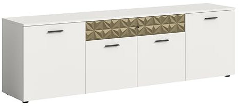 xonox.home Prisma X76J4T32 Lowboard TV-Schrank Kommode in weiß melamin, Absetzung Gold Nb. ca.190x57x37cm