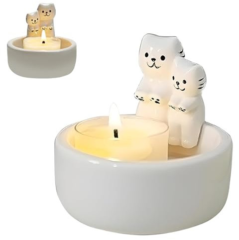 Laitejituan Katzen Kerzenhalter Keramik-Kerzenhalter Cartoon Teelichthalter Katze Deko Wärmt Pfoten Niedliche Cat Candle Holder Kerzenständer Katze Für Katzenliebhaber Heim Und Büro Dekoration